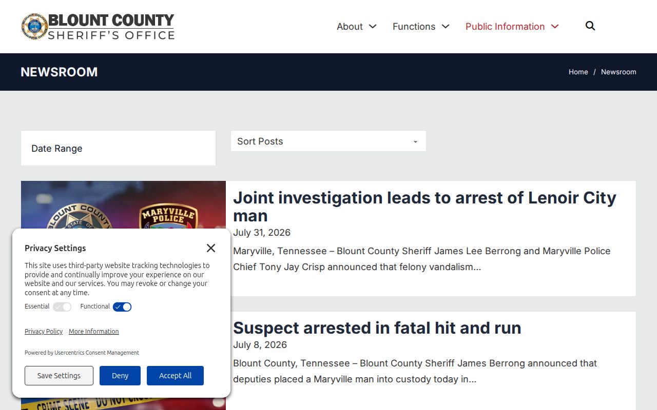 Blount County Sheriff recent arrest newsroom