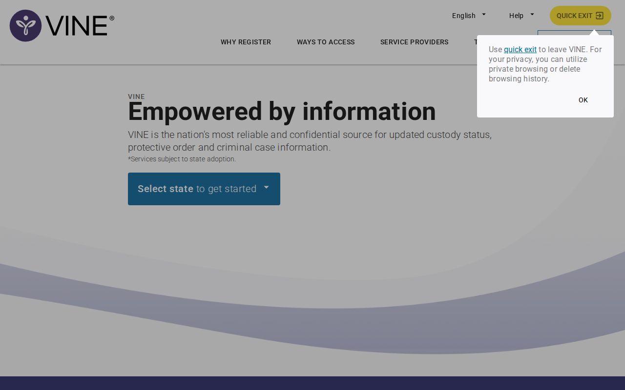 VINELink Tennessee search screen for a Blount County custody check