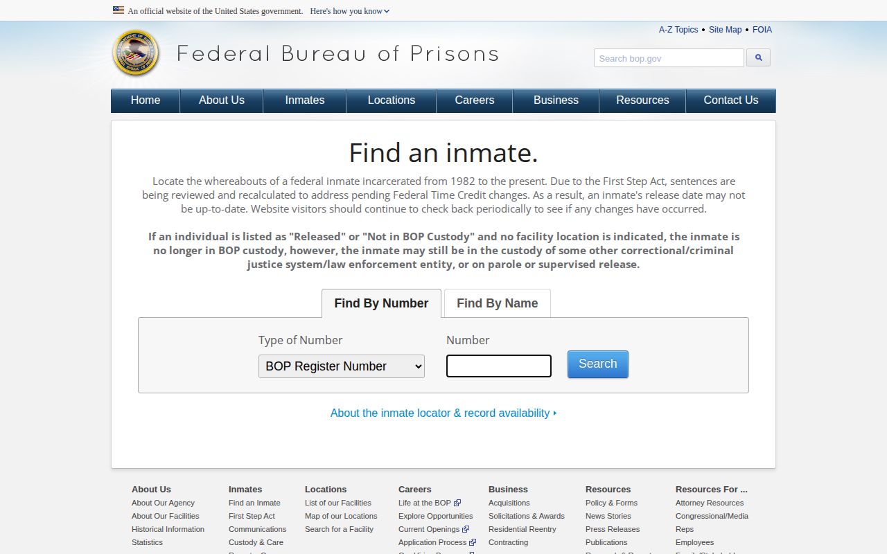 Federal inmate locator compared with Blount County VINE arrest checking