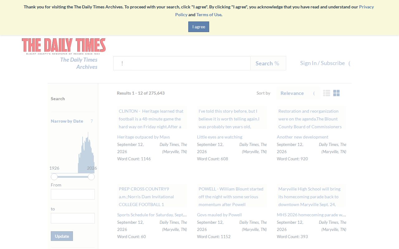 Daily Times archive search for Blount County arrest reports